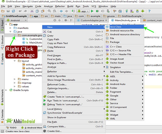 Create New Java Class in android studio