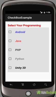 CheckBox Example in Android Studio