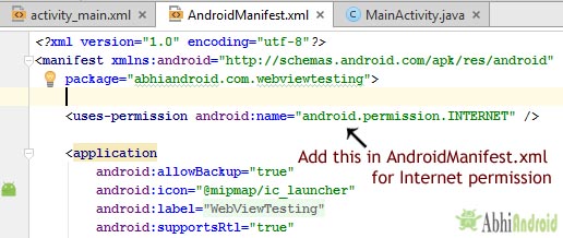 Internet Permission AndroidManifest Code For WebViewr