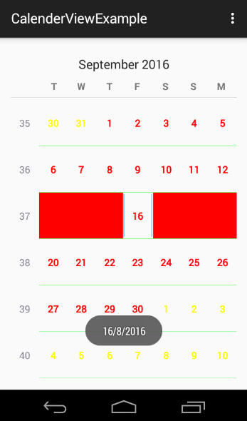 Calendar View Example In Android Studio