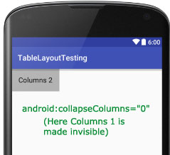 collapseColumns in Table Layout Android
