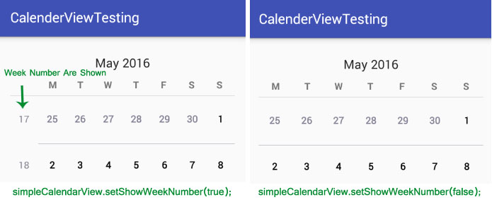 setShowWeekNumber in Calendar View Android