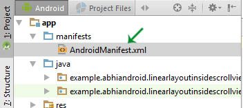 AndroidManifest xml location in Android Studio