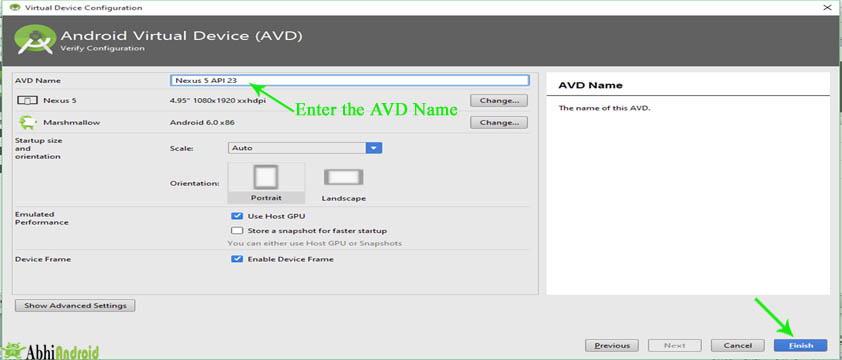 Enter the AVD Name