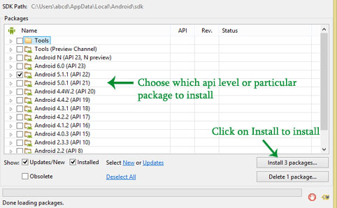 install new api in Android Studio standalone sdk manager