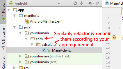 refactor rename domain extension app name android studio