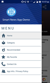 Navigation Drawer Menu news app