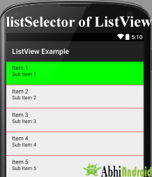 listSelector in Listview Android Example