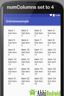 numColumns attribute property in gridview android