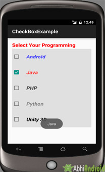 CheckBox Example Output Android Studio