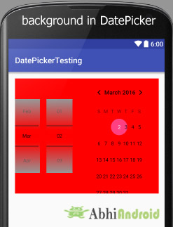 background in DataPicker Android