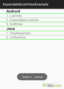 ExpandableListView Example In Android Studio