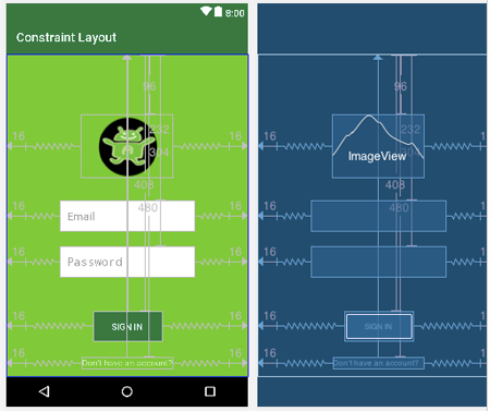 القيد التخطيط مثال في Android استوديو